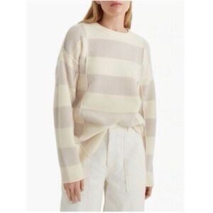 Club Monaco Oversized Boiled Cashmere Sweater Cream and Tan Striped